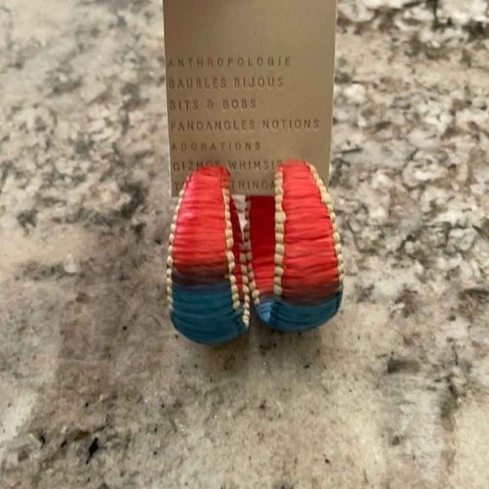 Anthropologie Raffia Hoop Earrings Red, Blue 2” New with Tag